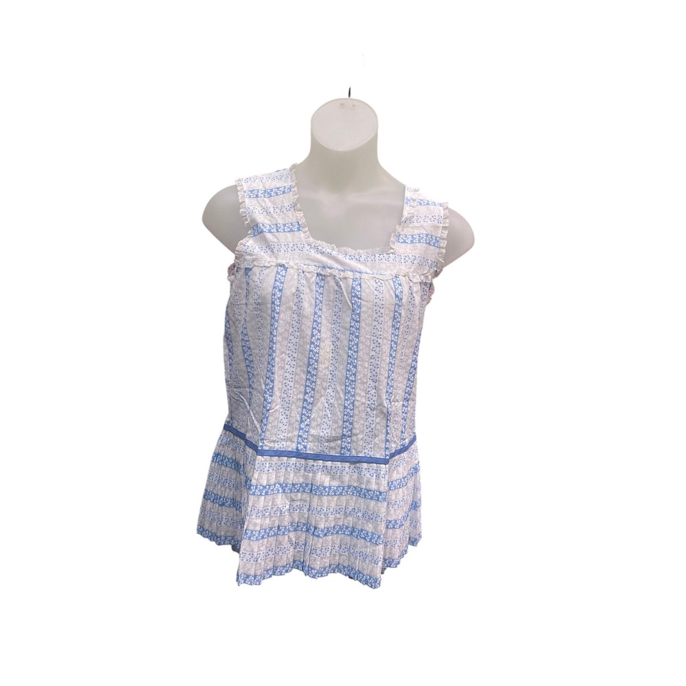Vintage Mary Barron Pajama Set Blue White Floral Stripe Babydoll Bloomers Small